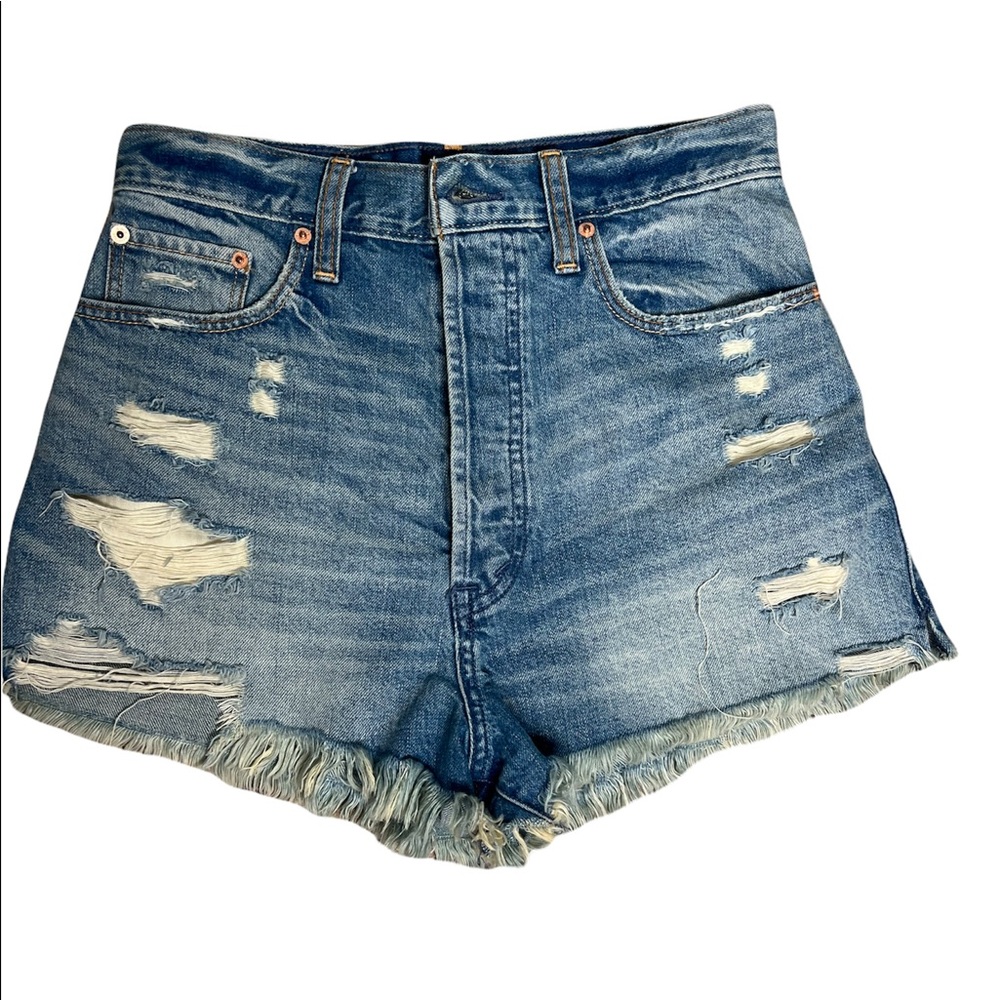 Abercrombie & Fitch Button FlyDenim Jean Shorts Raw Hem size 25 Inseam 2…